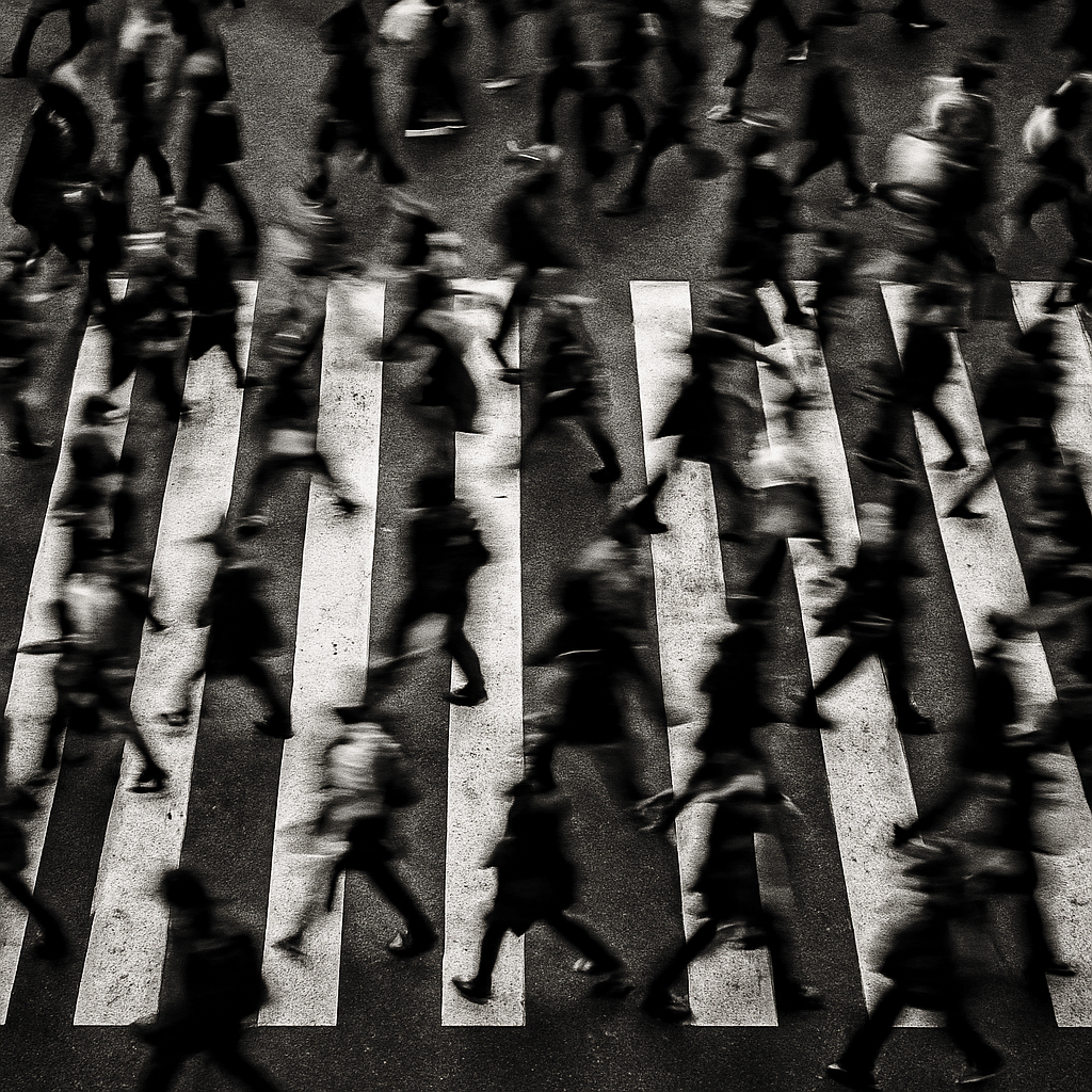 Black and white crosswalk from above
